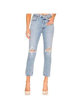 Agolde Women's Riley High Rise Straight Crop Blitz Jeans 30 Distressed